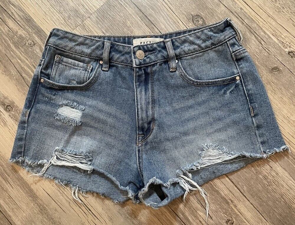 PacSun Shorts Womens 26 Blue Festival Cut-Off High Rise Ripped Medium Wash Denim
